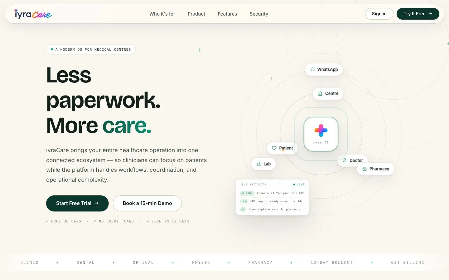 Screenshot of iyracare.com