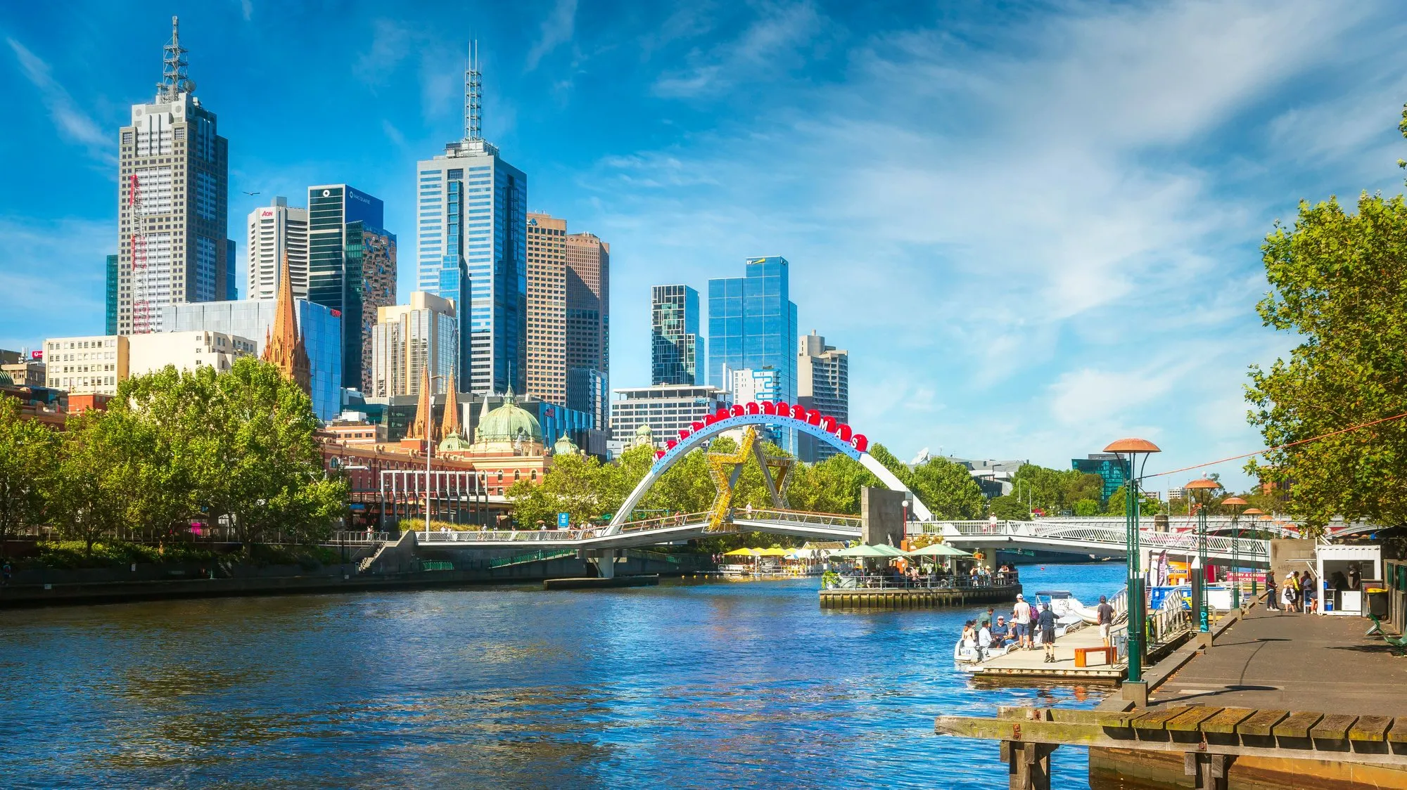 The Melbourne skyline across the Yarra River by day